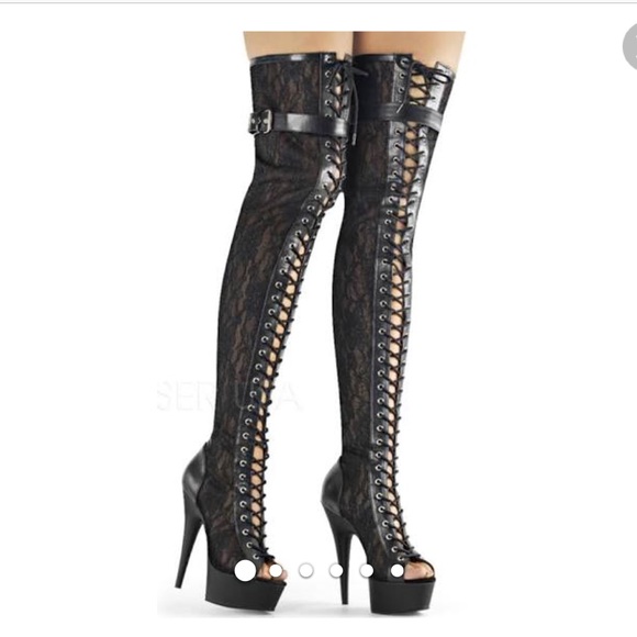 pleaser peep toe boots